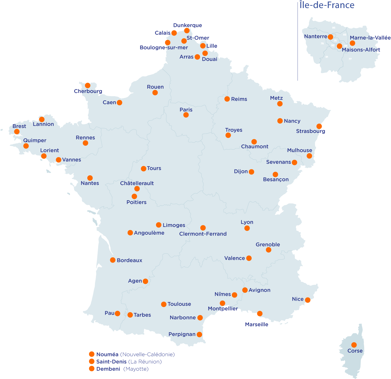 Carte répertoriant les centres CLES de France